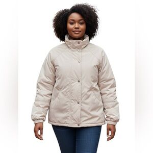 VINTAGE 90's Cream Puffer Jacket Unisex Oversized Retro Winter Coat Size L